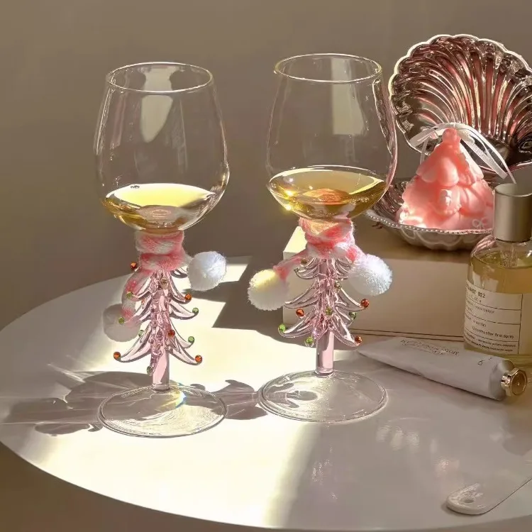 AhunderJiaz-vasos de champán navideños rosas, copa de cristal transparente, taza para árbol de Navidad, suministros de decoración para en casa