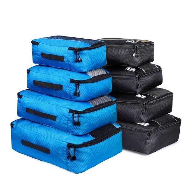 Foxmertor Packing Cubes Travel Duffle Bag Mesh Packing organizer Breathable Nylon Men Women Travel Luggage Organizer Set: 4 Blue 4 Black