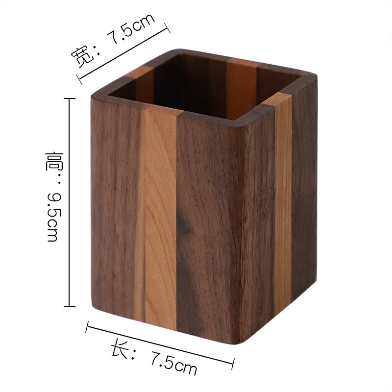 Nature Walnut Wood Pen Holder Desk Writing Stationary Organizer Wooden Writing Materials Holder Office School Supplies: Black walnut   cherr