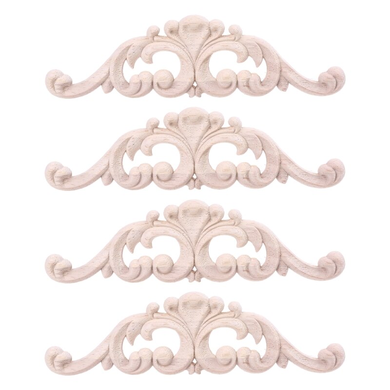 Uds. Madera tallada sin pintar flor europea, apliques de incrustación, esquina, muebles, decoración, A0NA: 4