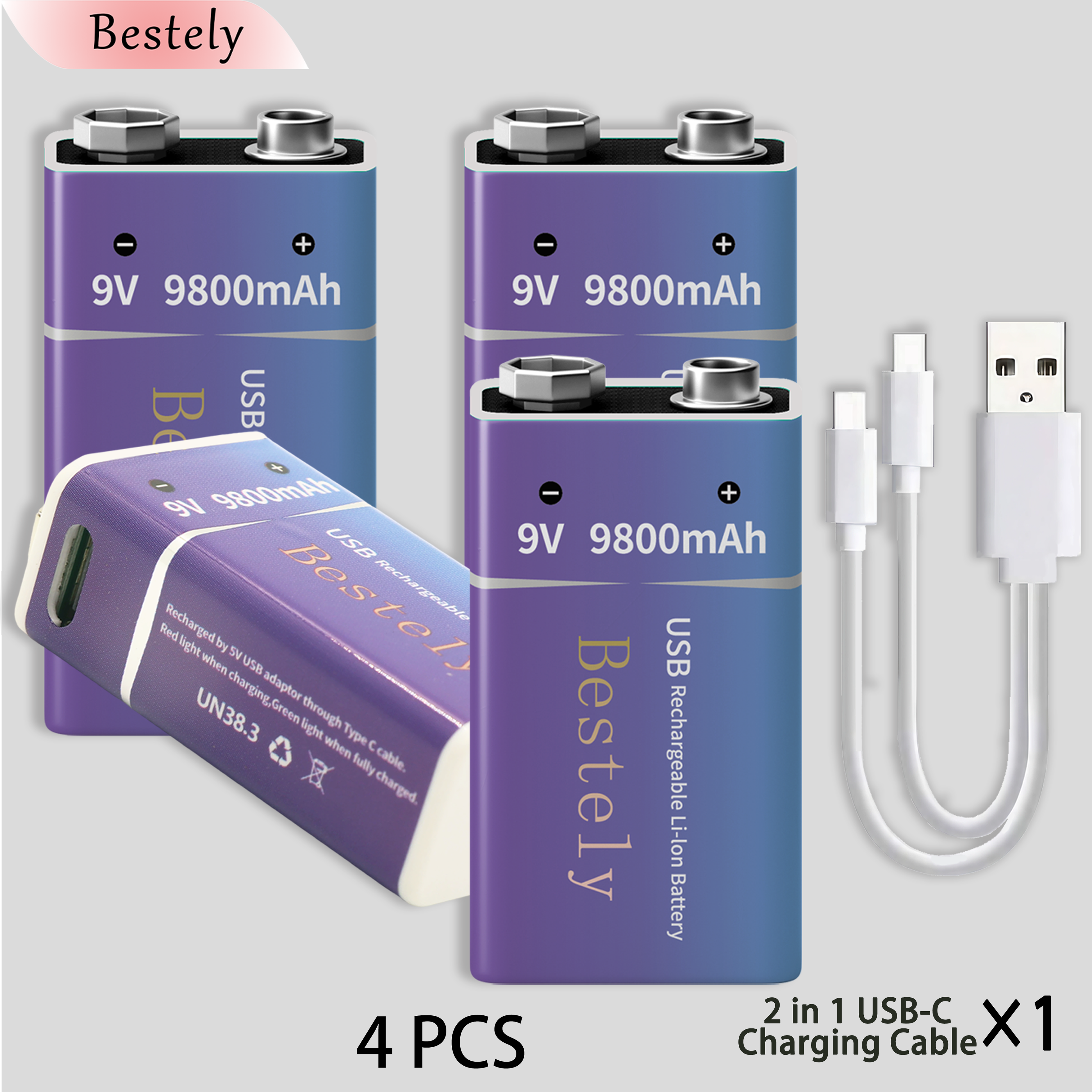 Neue 9V 9800mAh Lithium-Ionen-Akku Langlebige 9v Li-Ion Batterien mit Kabel für Rauchmelder Mikrofon Alarm: Beige