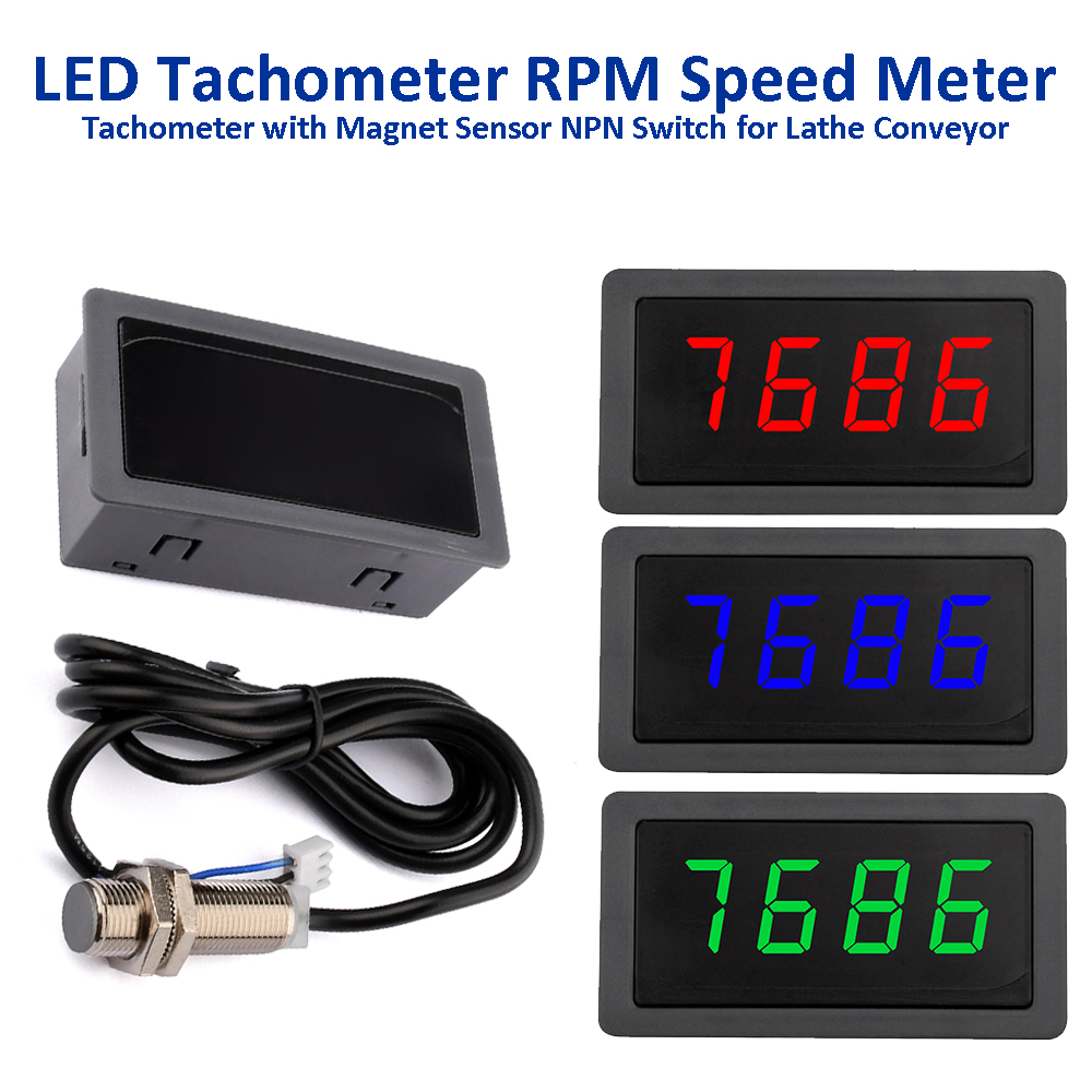 DC8–24 V, 4 digitale LED-Drehzahlmesser, Drehzahlmesser, Geschwindigkeitsmesser, hochpräziser Drehzahlmesser und Magnetsensor, NPN-Schalter für Drehmaschinen, Förderband