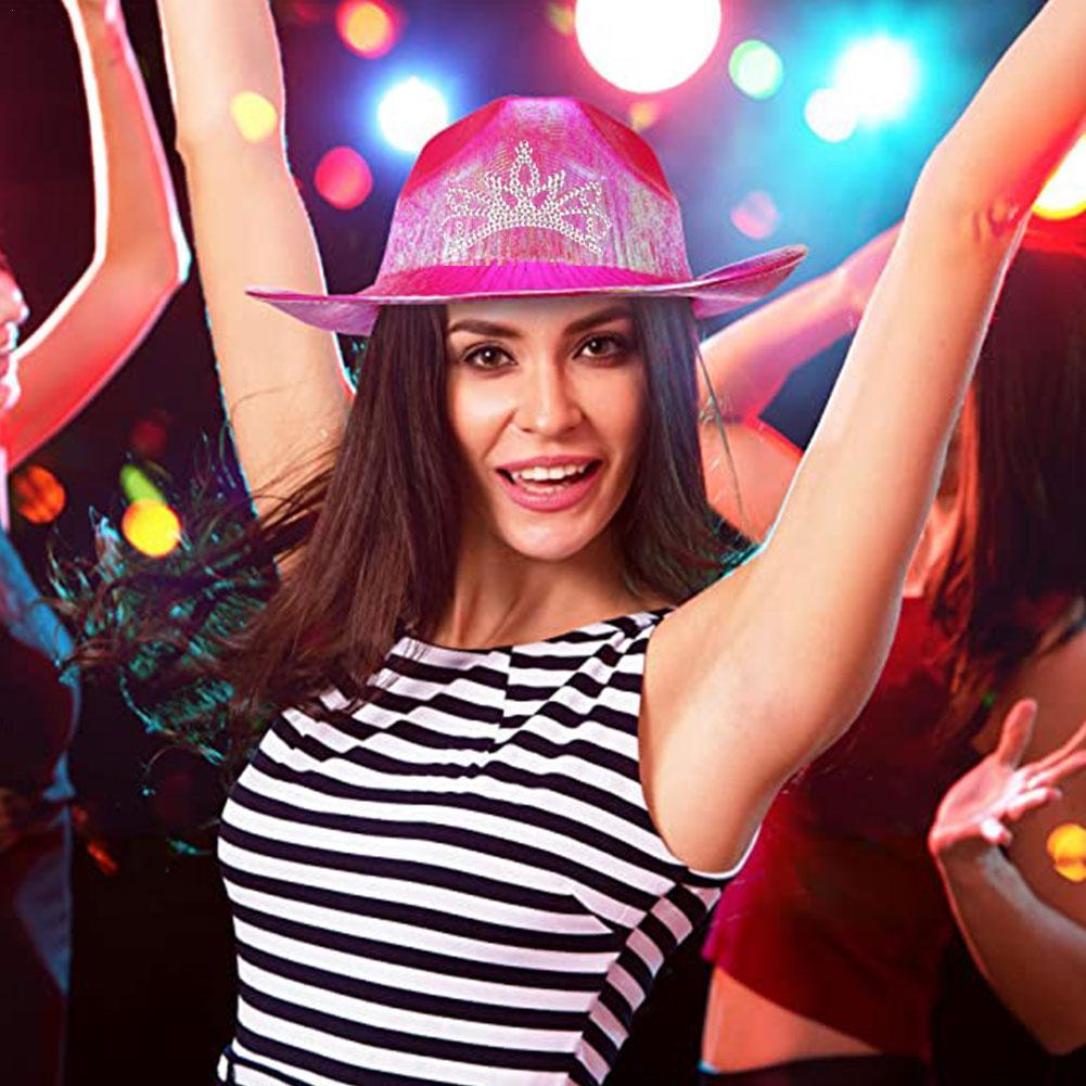 Rose Red Pearlescent Glitter Crown Cowboy Hat Women Men Party Dress Up Cap Western Cowboy Hats Costume Photo Props