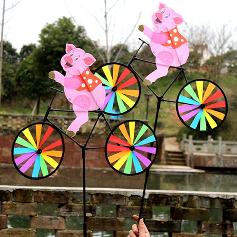Leuke 3D Dier Varken Op Fiets Windmolen Draaimolen Tuin Gazon Yard Decor Wind Spinner