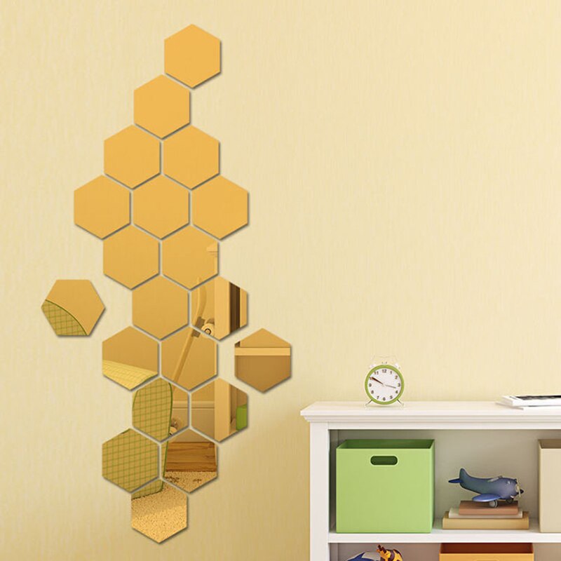 24Stck Hexagon Spiegel Fliesen Zauberstab Aufkleber Selbst-Klebstoff Mosaik- Reflektierende Heimat Leben Badezimmer Dekoration DIY Aufkleber