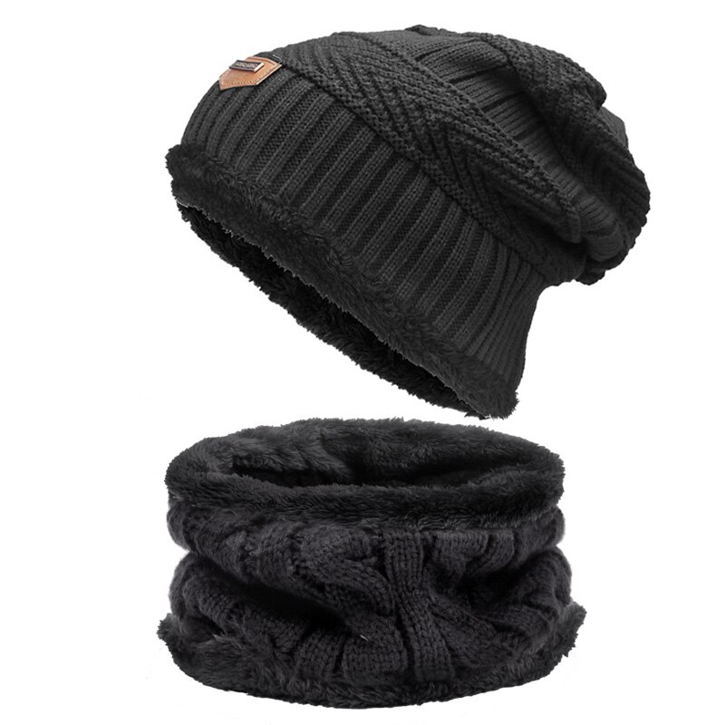 Conjunto de gorro y bufanda para hombre y mujer, gorros tejidos de felpa cálida, de Color puro, para otoño e invierno, Unisex: A