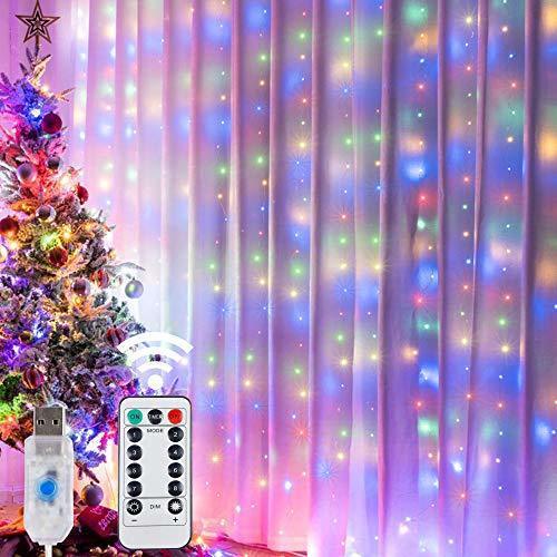 3X2M Rainbow Curtain Lights LED String Garland Fairy Icicle Decorative Lights for Christmas Party Bedroom Wall Wedding Decor: RGB / 3X3M