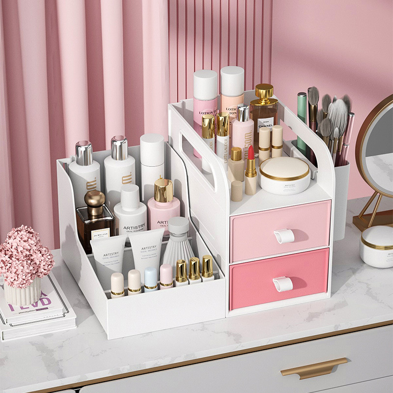 Dresser Organizer For Cosmetics Box Plastic Table Facial Makeup Dust-proof Drawer Rack Bathroom Living Room Storage Container