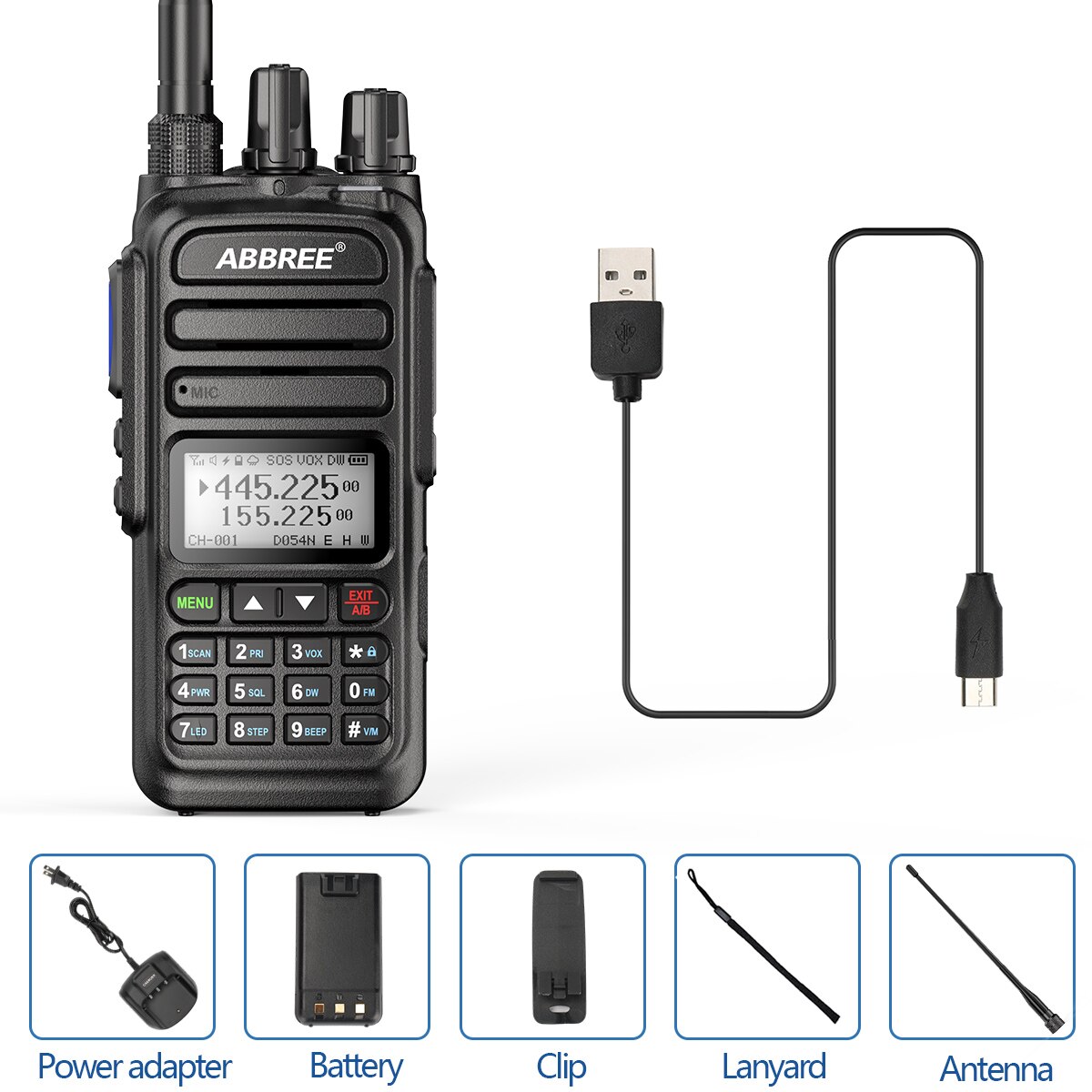 ABBREE-walkie-talkie AR-830, banda de aire de 136-520MHz, frecuencia de copia inalámbrica, soporte tipo C, Radio bidireccional Amateur: add Type C charger