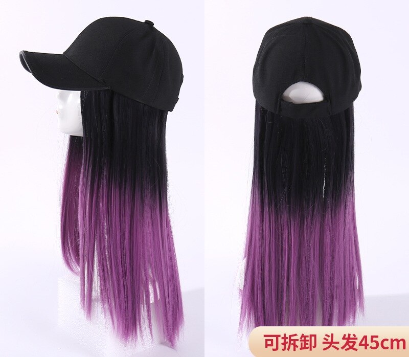 Nueva gorra de béisbol para mujer, peluca de color integrada desmontable: 4black purple