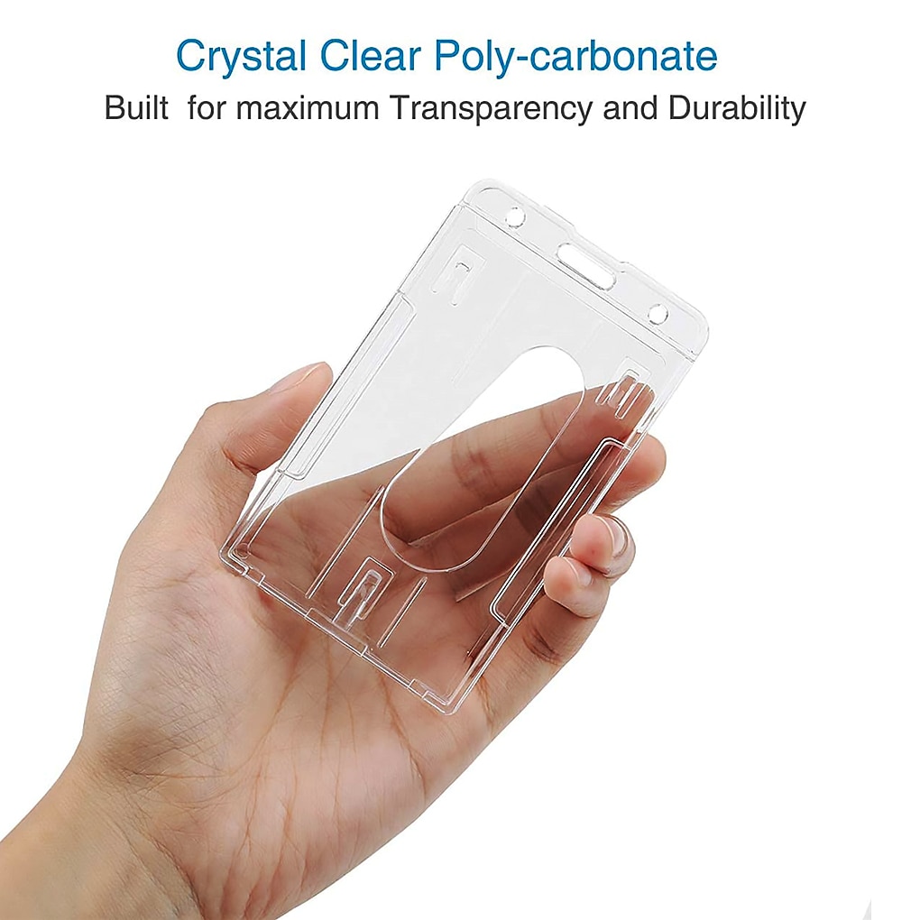 Clear Staff ID Card Holder Vertical ID Badge Holder with Thumb Slot Transparent Hard Plastic Multi Cards Case Organizer