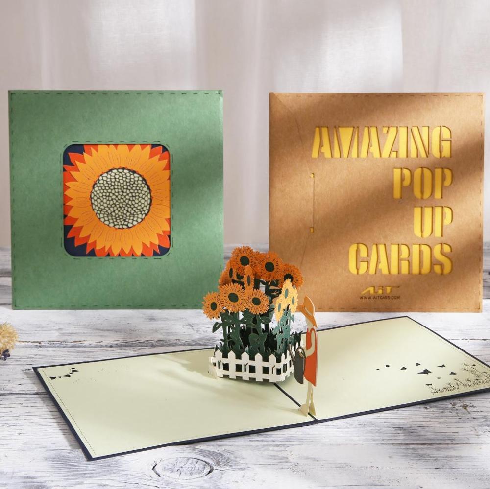 AIT Tarjeta De chico y girasol 3D plegable Pop-Up Festival tarjeta postal de felicitación