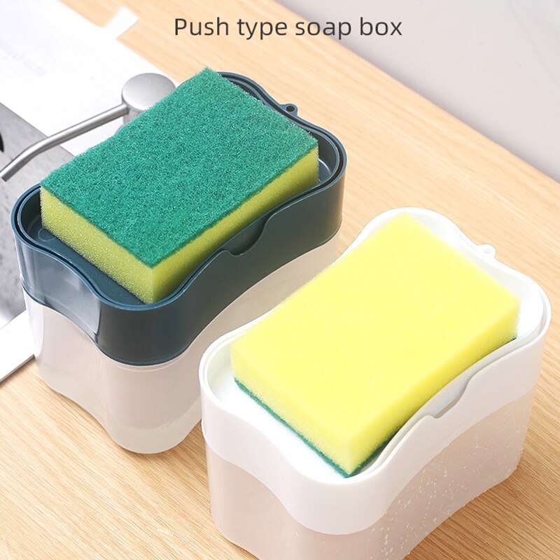 Soap Dispenser with Spong 2-in-1 Manual Press Liquid Soap Dispenser Soap Pump Sponge Caddy Kitchen Cleaning Tools