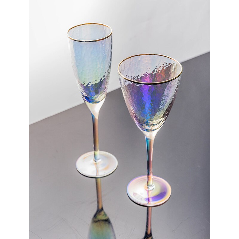 Copa de vino chapada en oro martillado, copas de champán sin plomo, copa de cóctel, suministro de artículos para beber