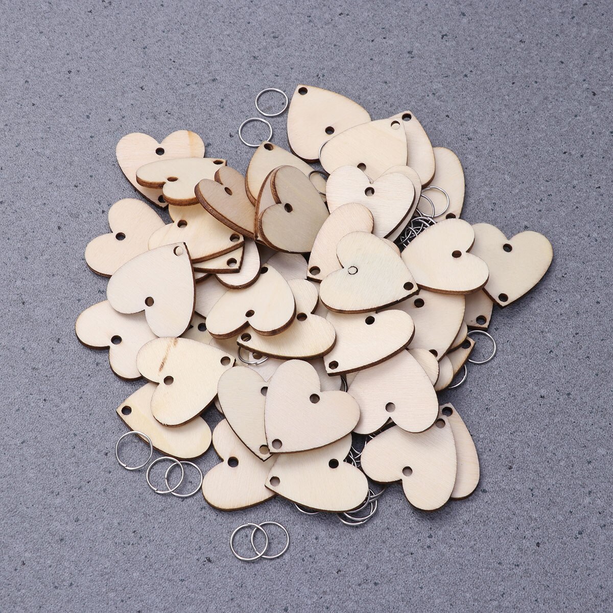 50pcs Heart Wooden Slices With 50 Iron Loops Set For Birthday Reminder Hanging Wooden Plaque Board DIY Calendar Accessories