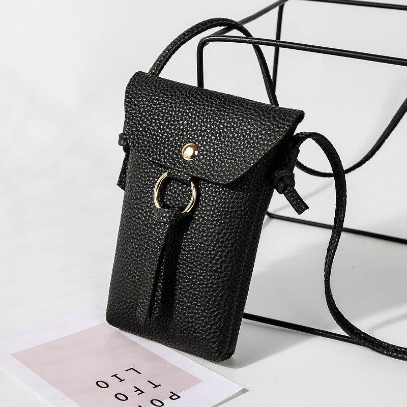 TRASSORY cuir cou suspendu petit sac de étui de téléphone portable portable bandoulière fille voyage Mini sac à main poinçon pour dames: Black