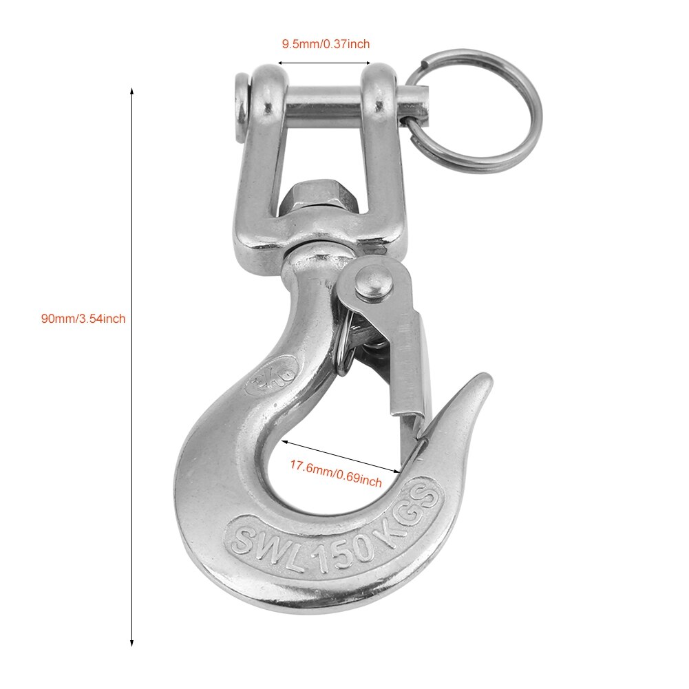 304 Stainless Steel Swivel Eye Clevis Lifting Chain Snap Hook 650KG Working Load Limit 90mm/110mm/138mm