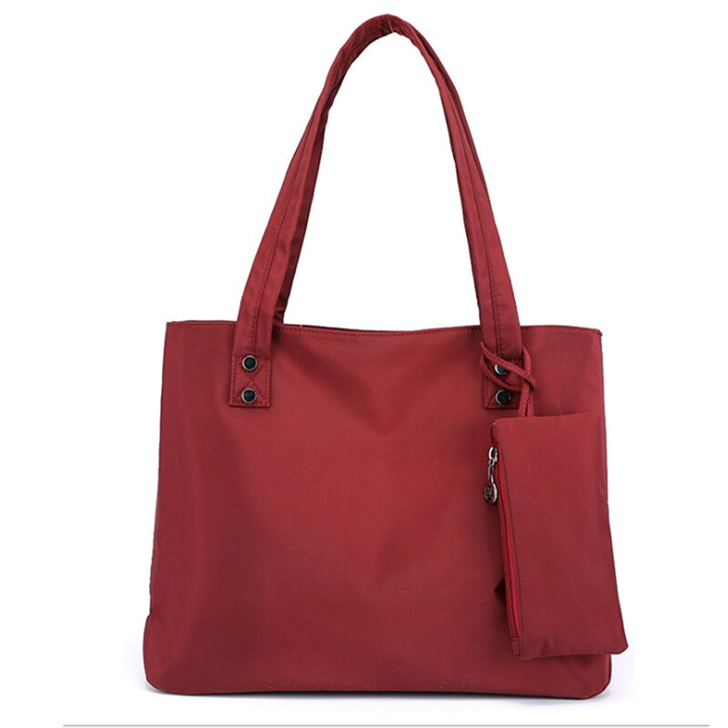 Afslappet kvinder håndtaske vandtæt nylon skulder god slidbestandig store tote messenger tasker: Rødvin