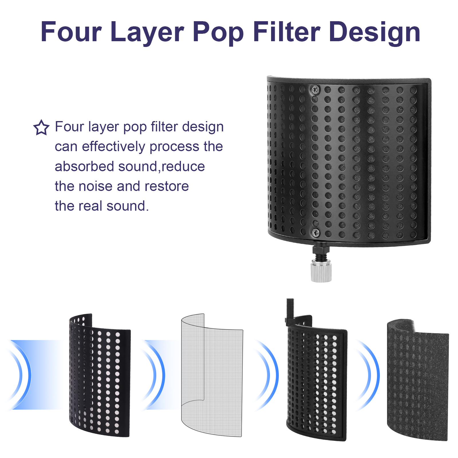 Mikrofon pop filter skjold filter skærm metal mesh tre lag mikrofon forrude cover skum mikrofon tilbehør