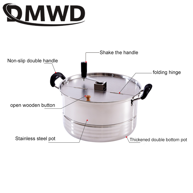 DMWD Gas Stove Air Popcorn Machine Hand-cranked Single Pot Popcorn Maker Pot Commercial Home Use Manual Corn Pressure Cooker