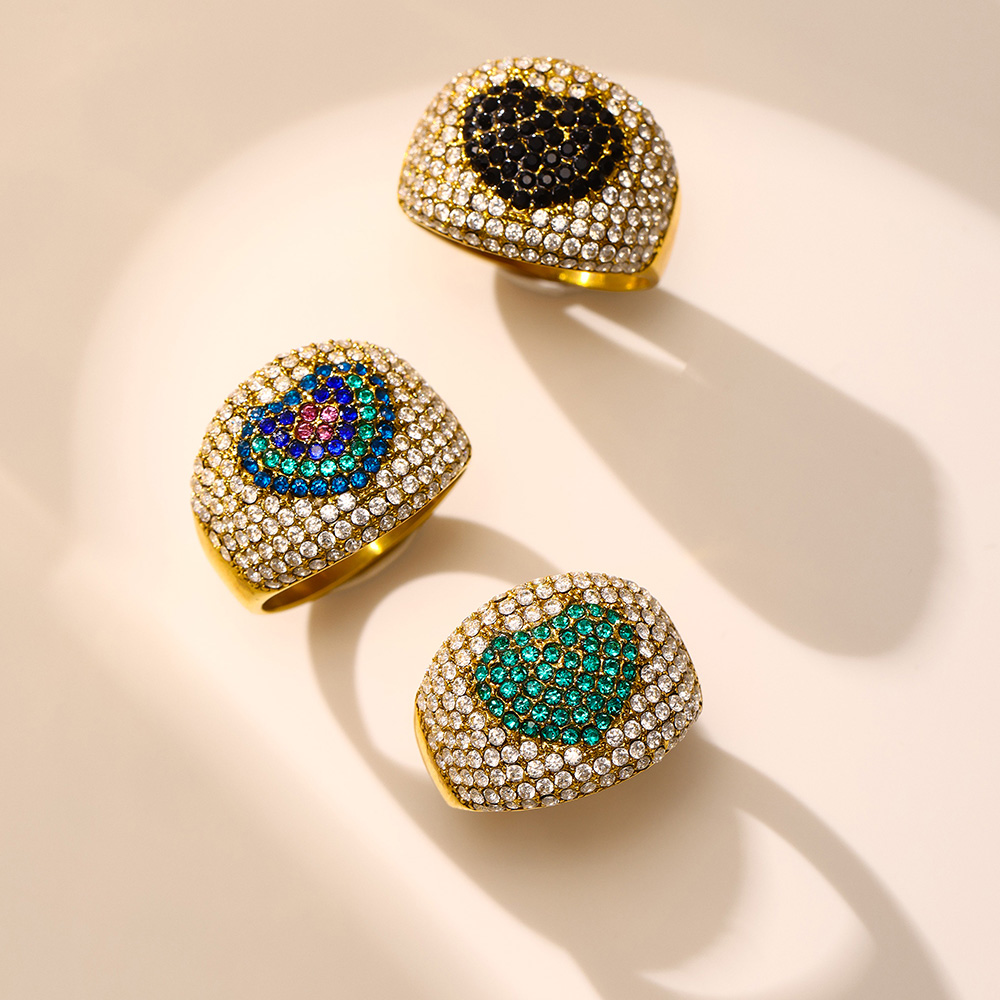 Bague épaisse en acier inoxydable plaqué or pour femmes, en forme de cœur, Zircon coloré, de luxe, pour Couple, bijoux d'été assortis