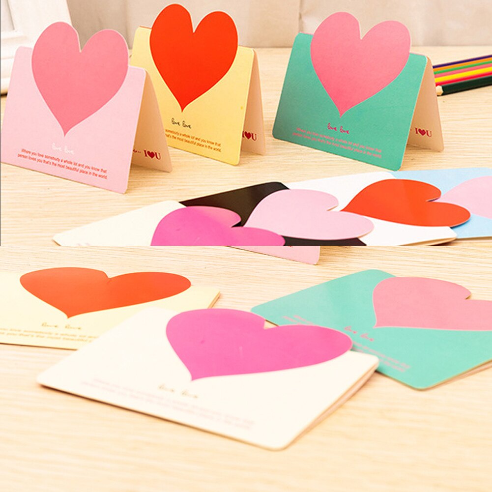10Pcs/Lot Heart Shaped Greeting Card With Envelope Mother Teacher Thank You Blessing Postcard Birthday Valentine's Day Card