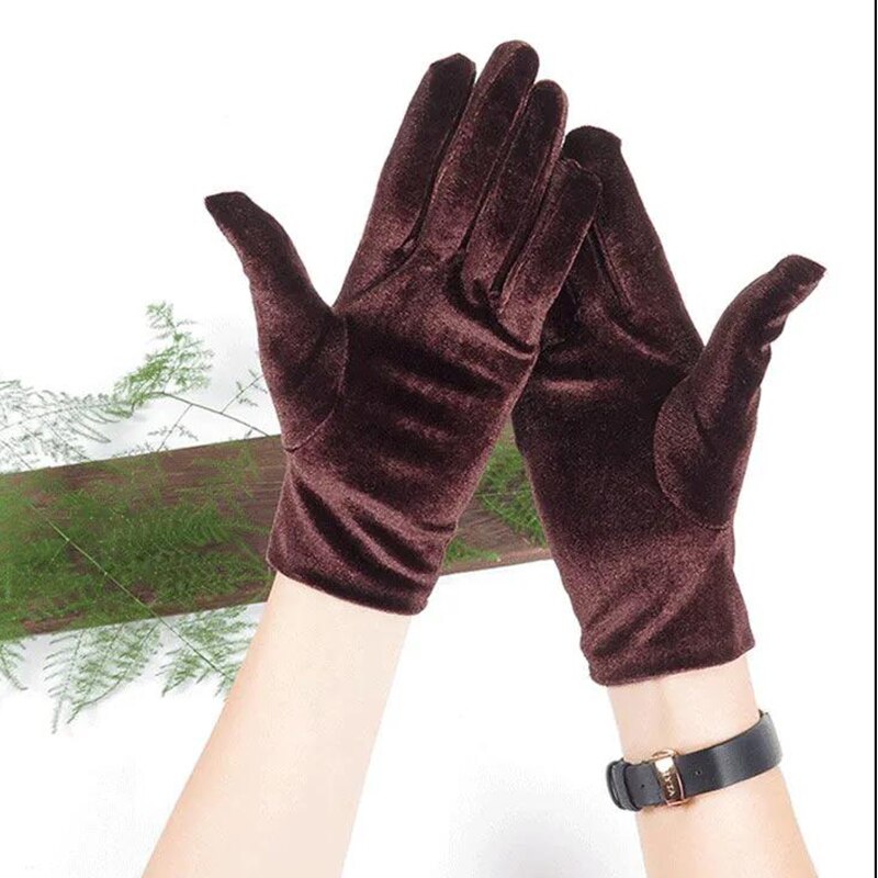 Guantes ajustados de terciopelo para mujer, Guantes elásticos de terciopelo, color morado, Burdeos y negro, para y Club