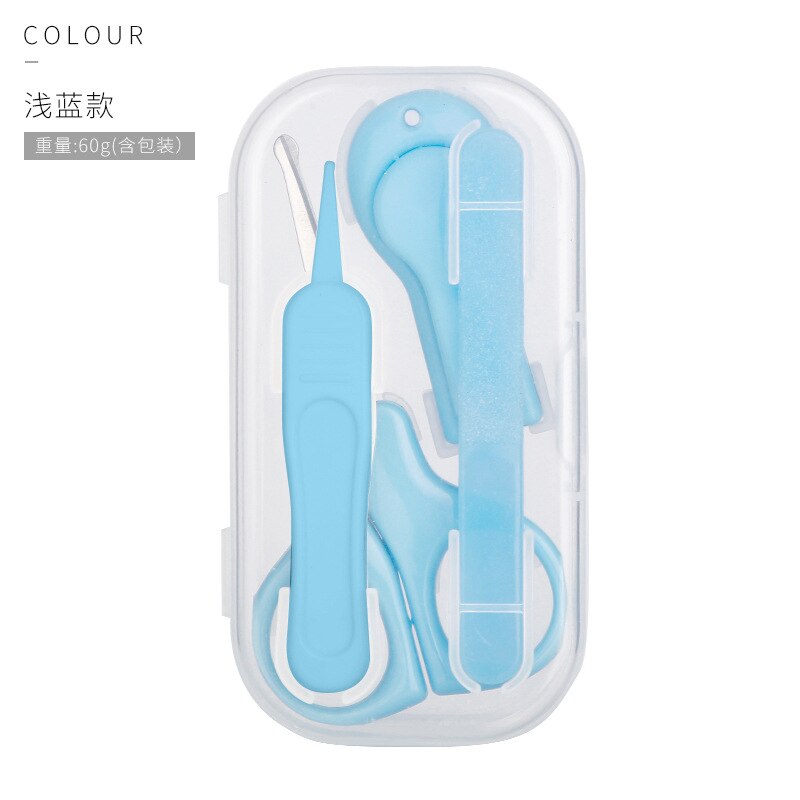 Baby Nail Clipper 4 Piece Set Children's Infant Toddler Preschooler Scissors Tweezers Sharpening Stick Newborn Anti-Pinch: Blue