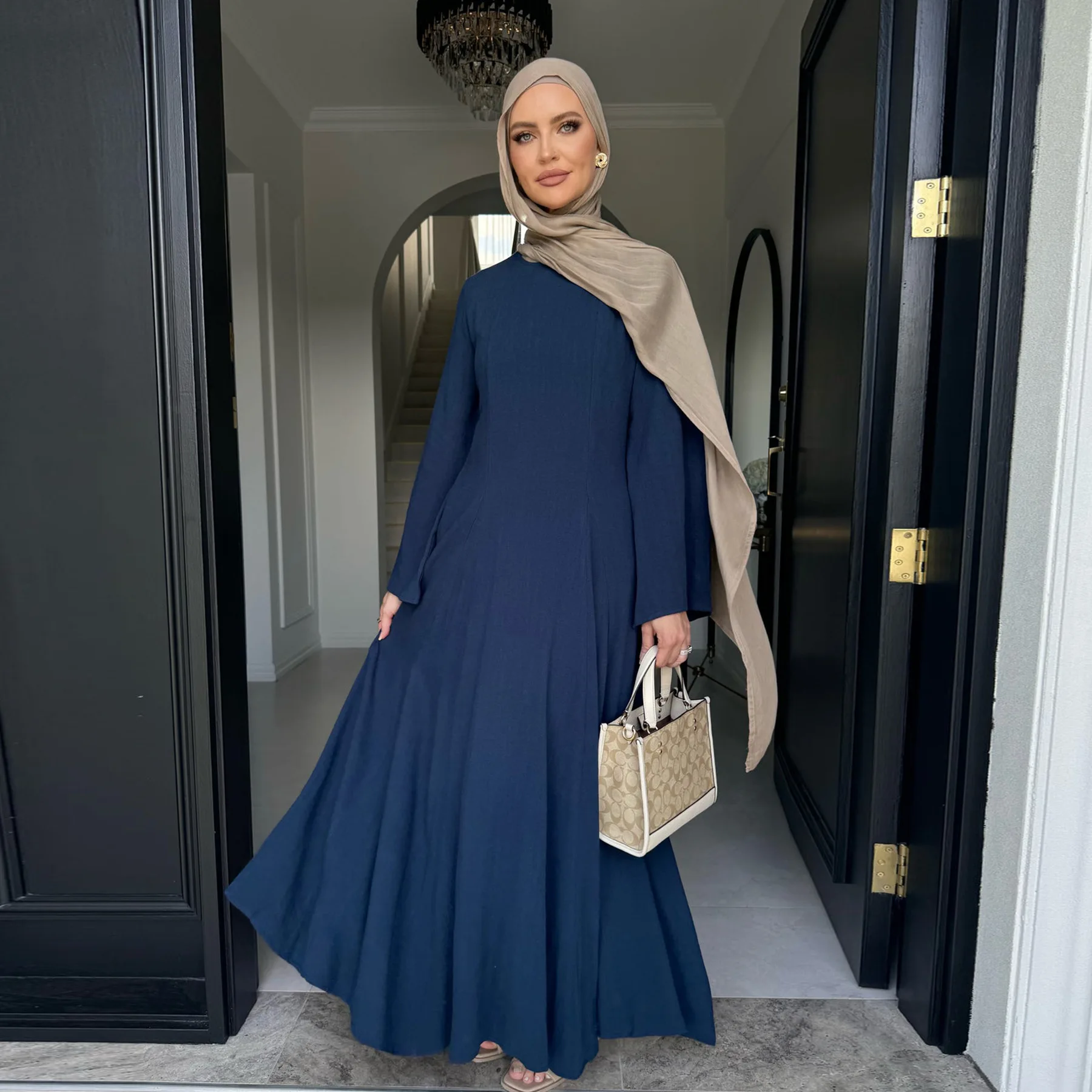 Roupas para mulheres muçulmanas sólido robe malaio turquia dubai zíper cardigan robe moda simplicidade vestido de verão abayas para mulher: L / Creme