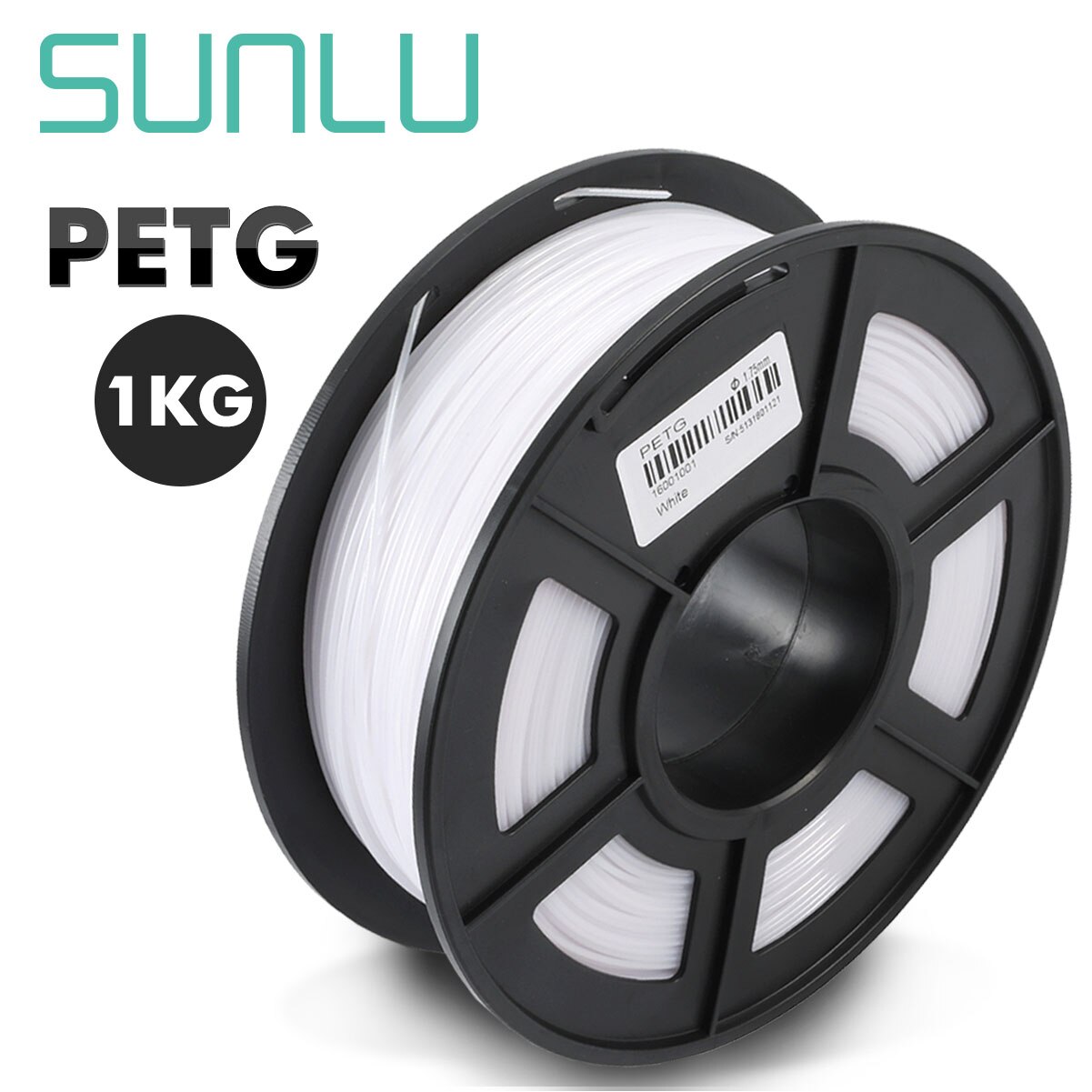 Sunlu Petg Gloeidraad 1.75 Mm Zwarte Kleur Petg 3D Printer Filament 1Kg Met Spool Lampshape Verbruiksartikelen: PETG-white