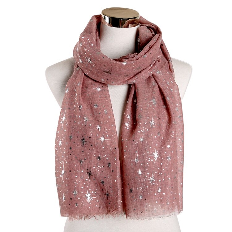 FOXMOTHER Autumn Shawl Rose Gold Foil Star Print Scarf Galaxy Scarves Birthday Bridesmaids Scarf: Pink Sliver