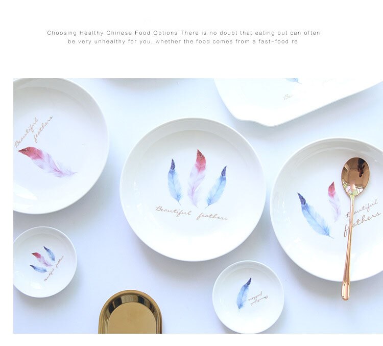 de plumas de platos domésticos estilo minimalista nórdico plato redondo suministros de cocina casera