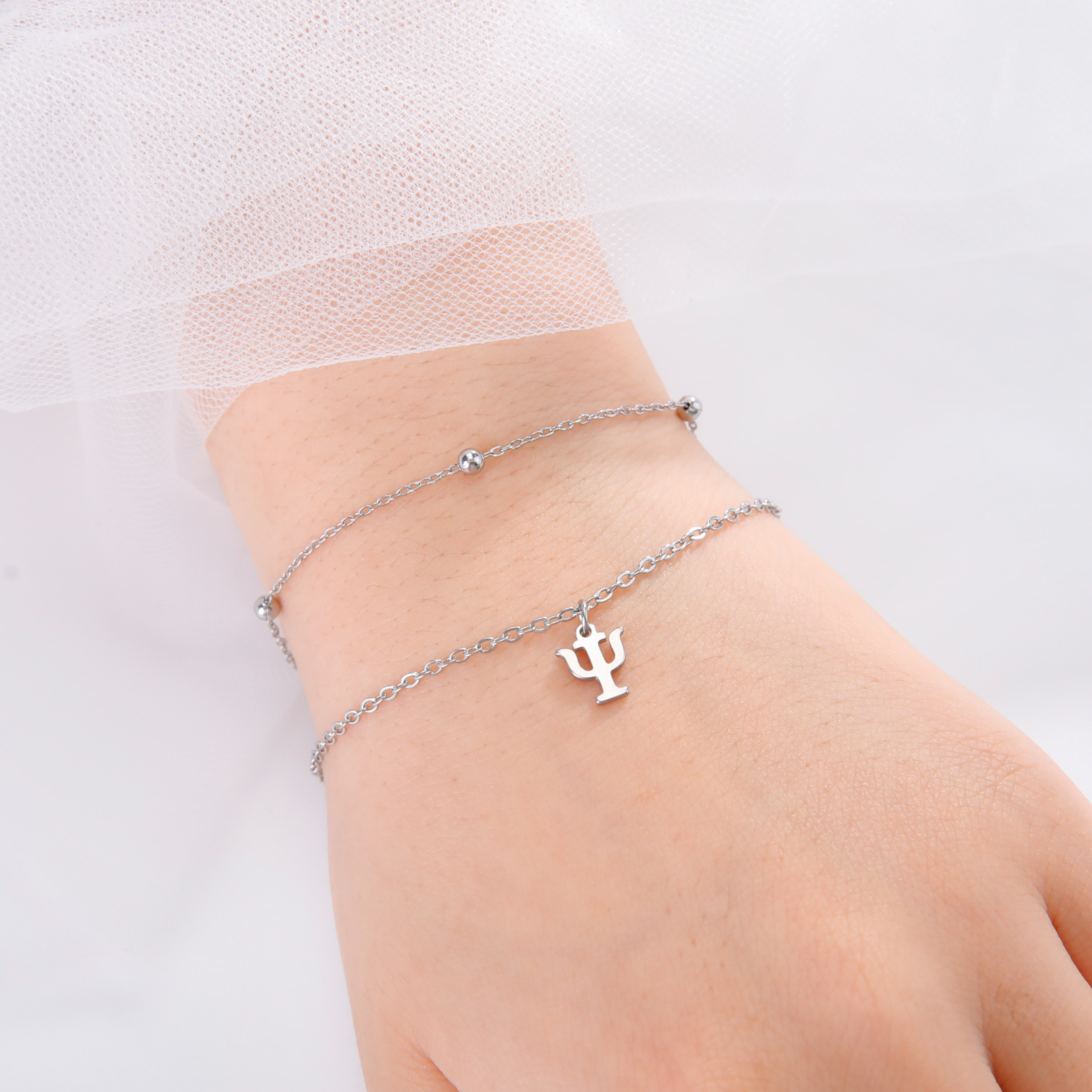 Lucktune-pulsera con colgante de símbolo de psicología PSI para mujer, cadena de cuentas de acero inoxidable, pulsera con dijes de letras griegas, de joyería