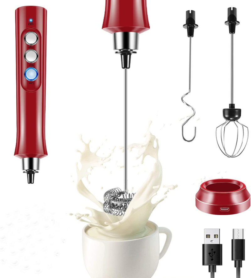 Elektrisk äggvisp mjölkskummare skummaskin 3 in 1 usb uppladdningsbar höghastighets dryckesmixer handhållen skummare kaffeskumningsstav: Plommon
