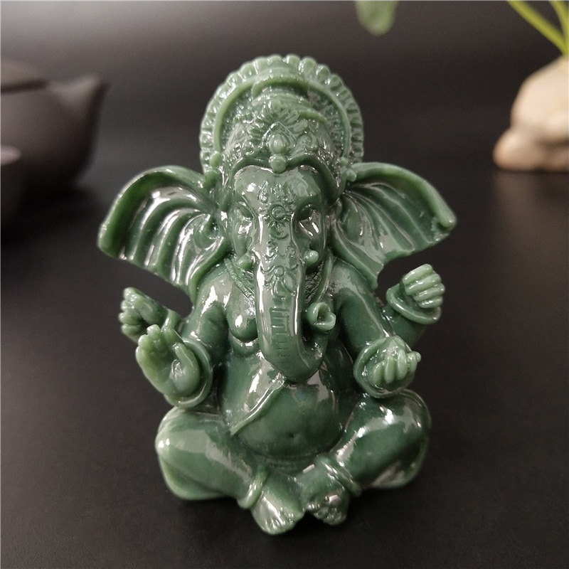 Lord Ganesha Standbeeld Boeddha Olifant God Sculptuur Ganesh Beeldjes Man-Made Jade Steen Ambachten Thuis Tuin Bloempot Decoratie