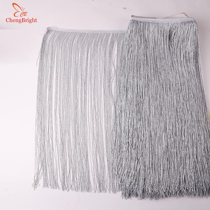 ChengBright 2 Yards Rayon Kwastje Fringe Goud Zijde Kant Trim Lint Naaien Latin Jurk Podium Kledingstuk Gordijn Accessoires 50 cm breedte: Silver