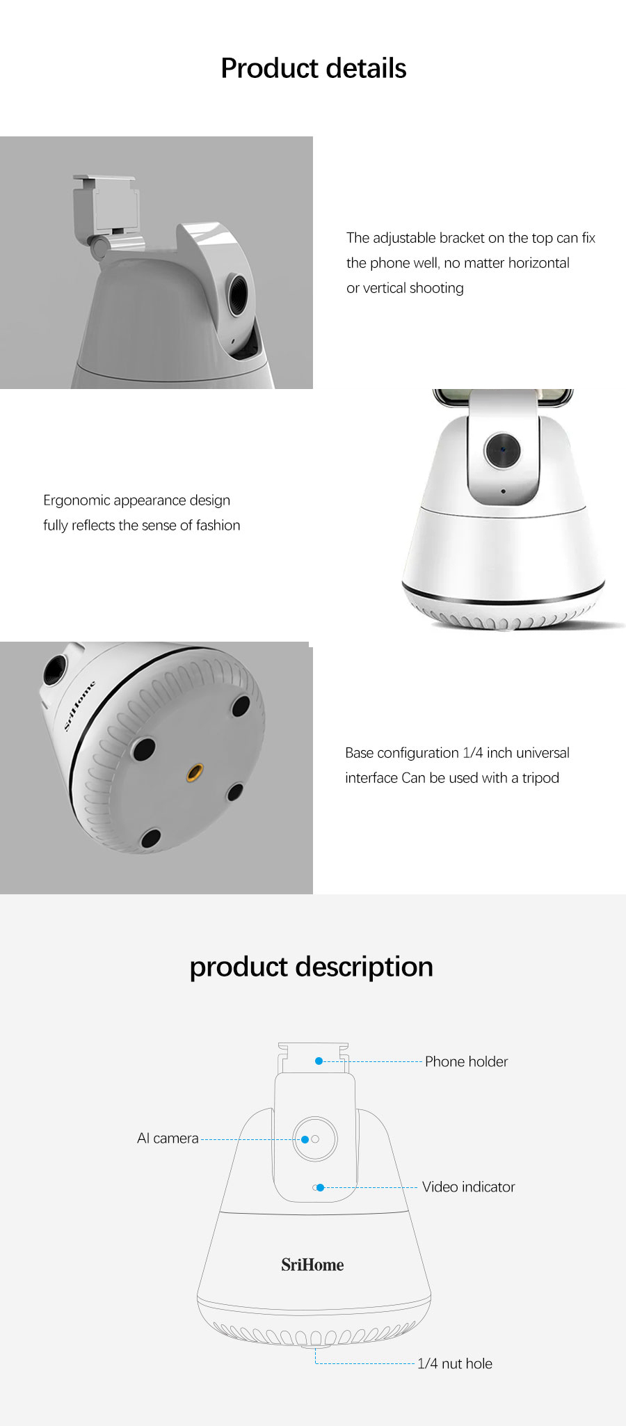 Auto Face Tracking Camera Gimbal Stabilizer Smart Shooting Holder 360 Rotation Selfie Stick Tripod for Live Vlog Video Recording