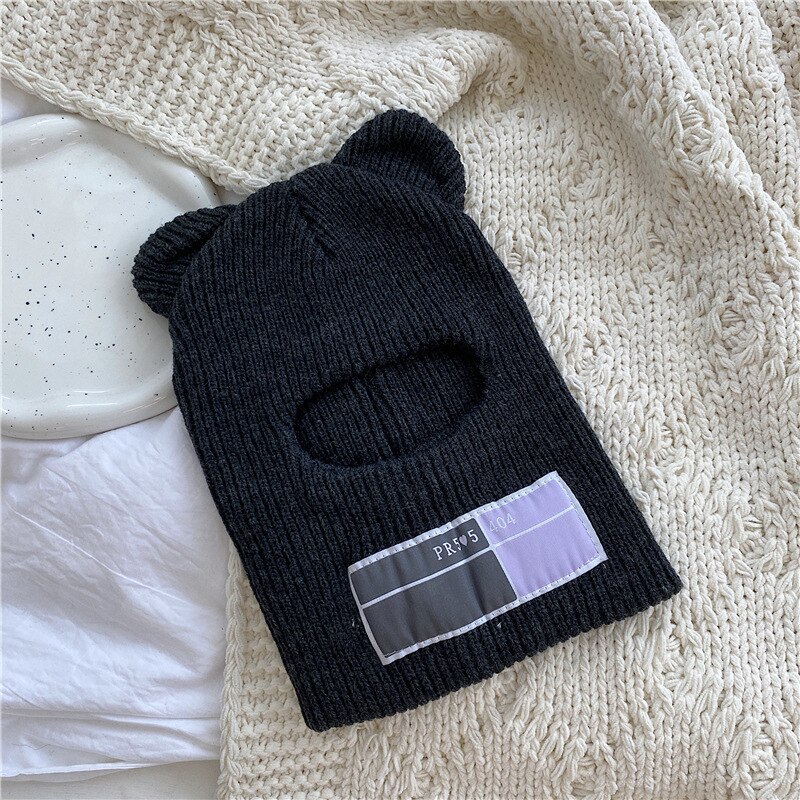Bjørn ører balaclava damer 1 skrog skimaske håndlaget heklet hel ansikt ullhatt søt jente vinter streetwear varm lue