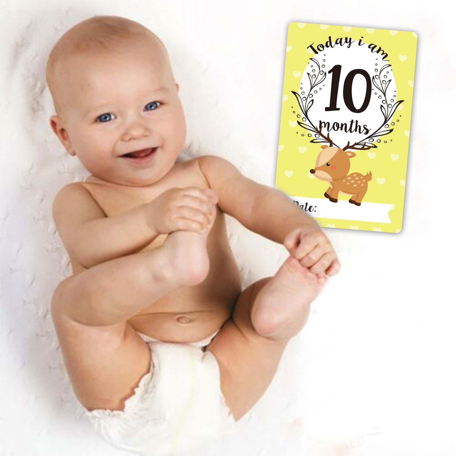 12PCS Baby Monthly Growth Milestone Stickers 1-12 Months Record Photograph Stickers Cards DIY Commemorative Photo Booth Props