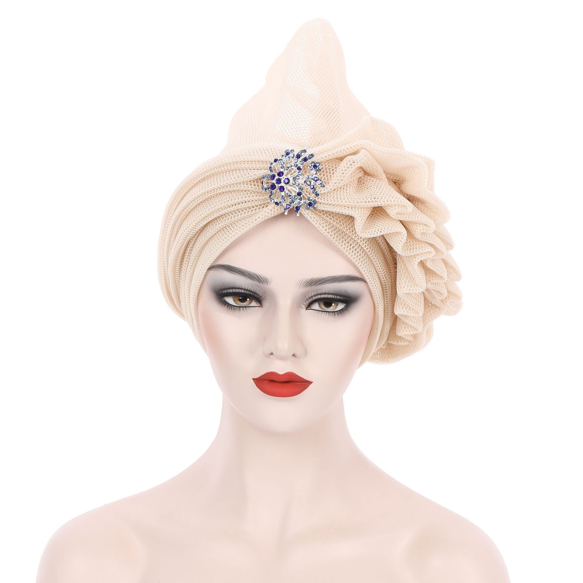 Couvre-chef africain en maille pour femmes, casquette Turban d&#39;été, couvre-chef prêt à porter, avec diamants exagérés, chapeau pour dames, gels de mariage, 2022: beige