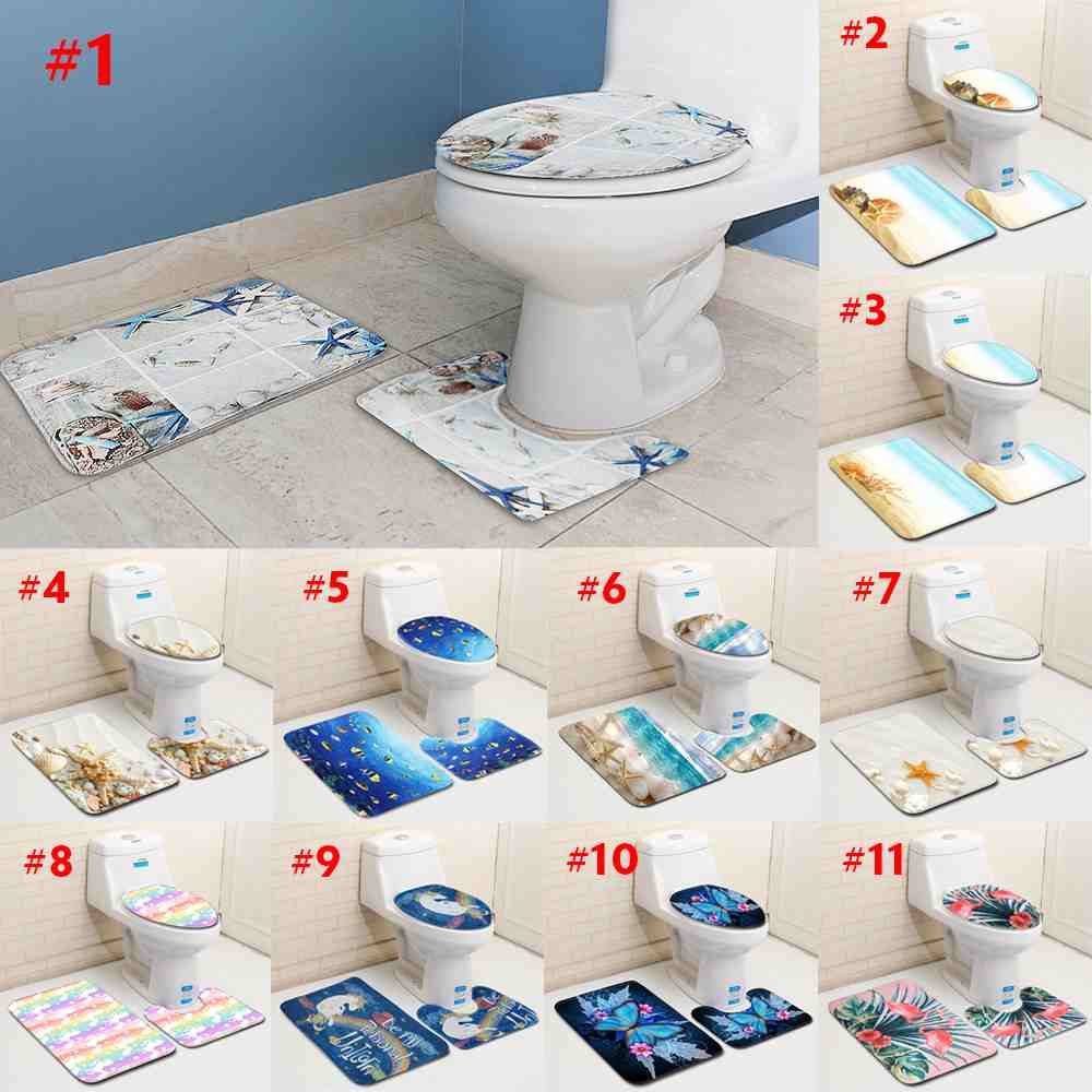 3 stks/set Wasbare Anti-Slip Badkamer Washroom Mat Set Douche Floor Wc Tapijt Tapijt Badmat + Wc Contouren + wc Deksel Cover
