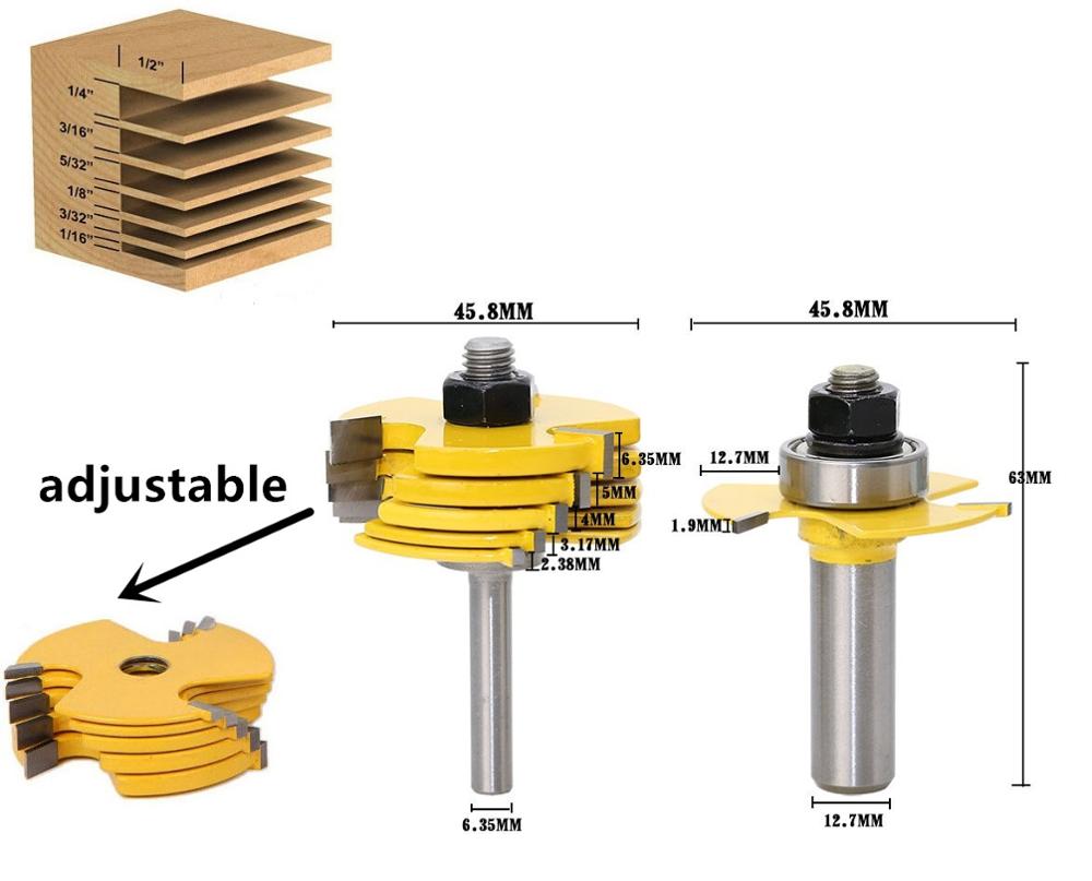 HS outils langue et rainure doigt Joint routeur Bit bois burin fraise fraise pour tiroir plancher armoire porte: 2pc set