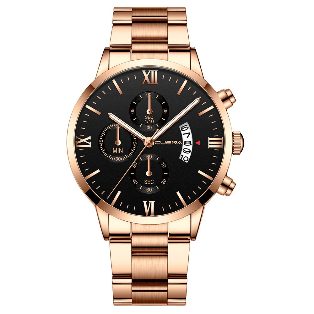 Cuena-reloj con correa de acero para hombre y mujer, cronógrafo de cuarzo con tres ojos, calendario de seis piezas,: M