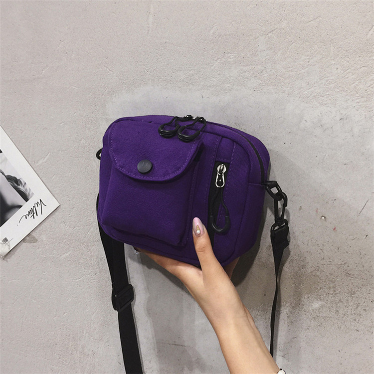 Damen-umhängetasche im koreanischen japanischen stil aus canvas, lässig, klein, schräg geschnitten, quadratisch, handytasche: Lila