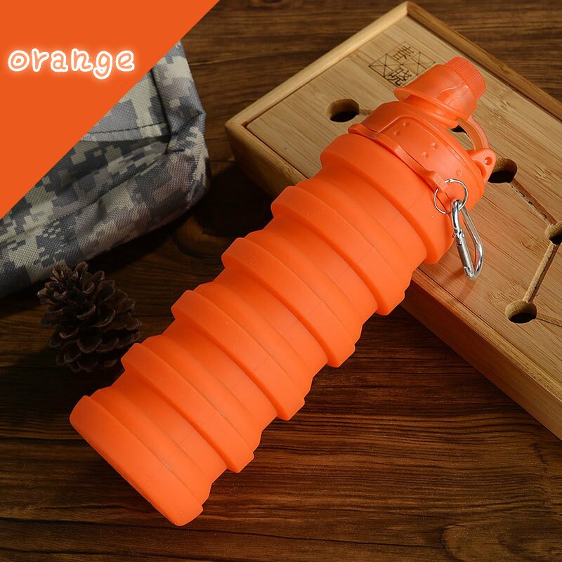 500ml 5 farver silikone, der kan trækkes tilbage, sammenklappeligt vandkop camouflage sportkedel bærbar vandflaske udendørs kedel: Orange