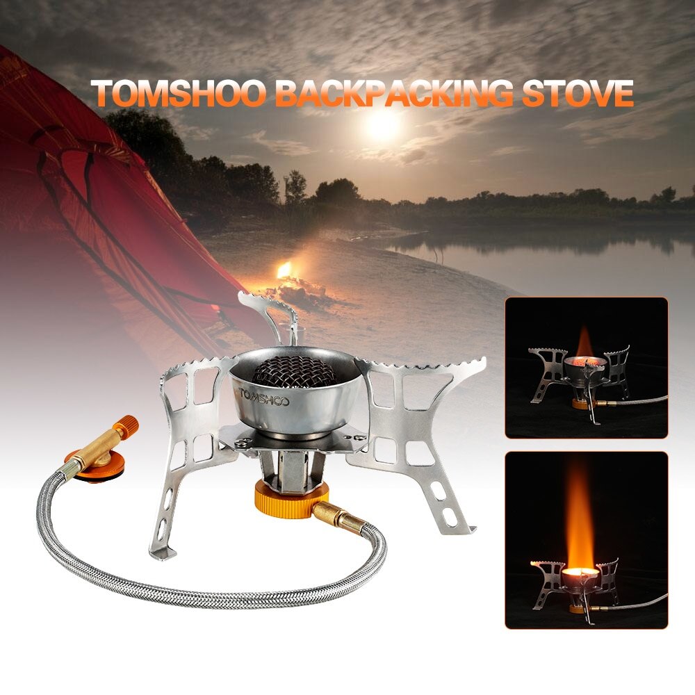TOMSHOO Ao Ar Livre Fogão A Gás Fogão de Acampamento Portátil Durável Dobrável Vasilha Queimadores do Fogão com Caixa Fornecimento Caminhadas Piquenique Acessório