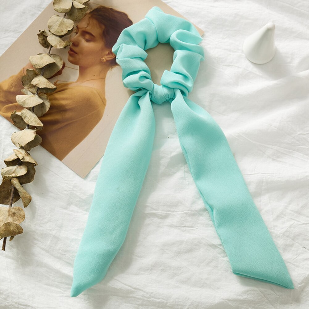 Solid Chiffon Ponytail Scrunchie Hair Ties Elastic Hair Rope for Women Hair Bow Ties Hair Bands Black Red Pink Ribbon Hairbands: Light Green