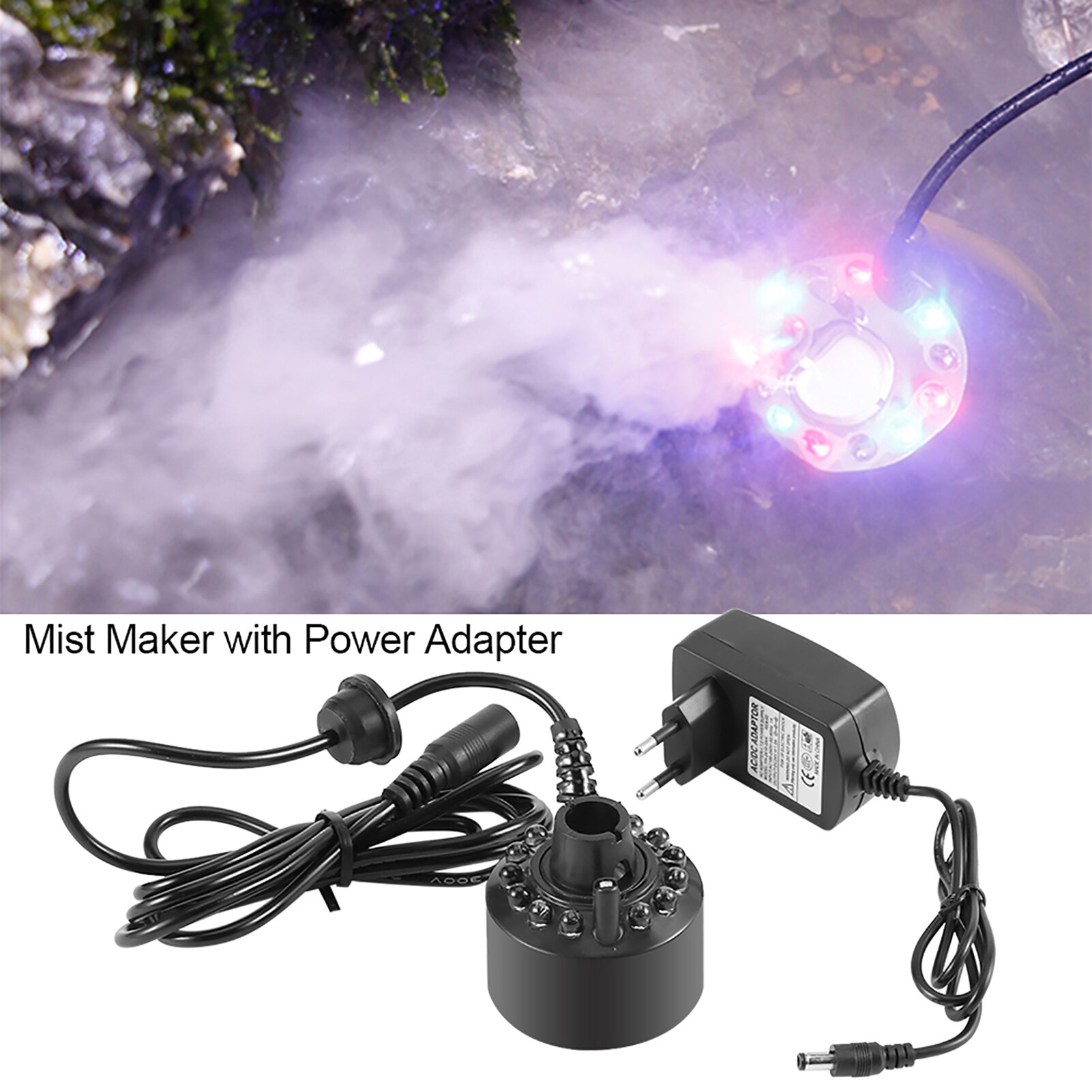 12LED Mist Maker Met Power Adapter Kleurrijke Mist Maker Voor Fontein Vijver Met Power Adapter 110-240V eu/Us Plug