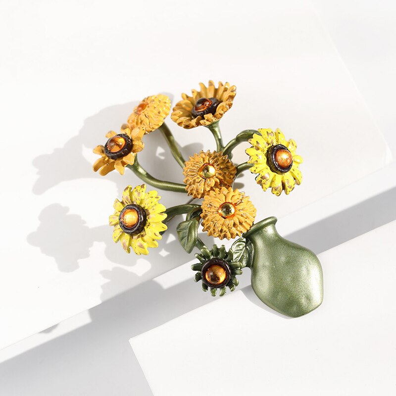 Broches de florero de girasol Retro para mujer, broche de otoño e invierno, accesorios de ,