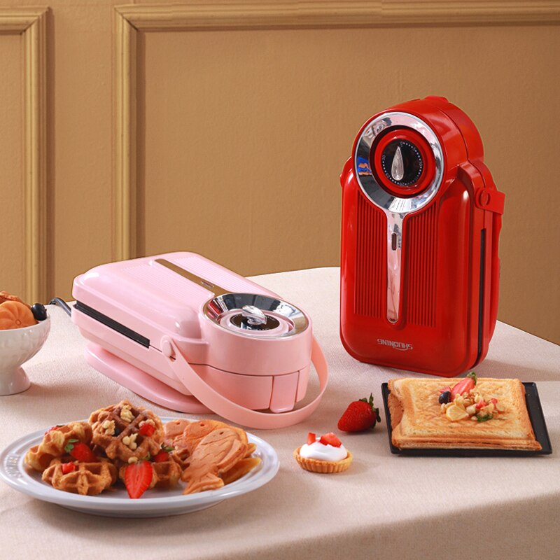 Sandwichera eléctrica de 650W con temporizador, máquina para hacer gofres, tostadora, máquina de desayuno Takoyaki, tortitas, Donuts, Sandwichera de 220V